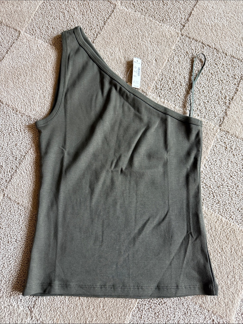 Madewell One-Shoulder Tank Top in Olive Green